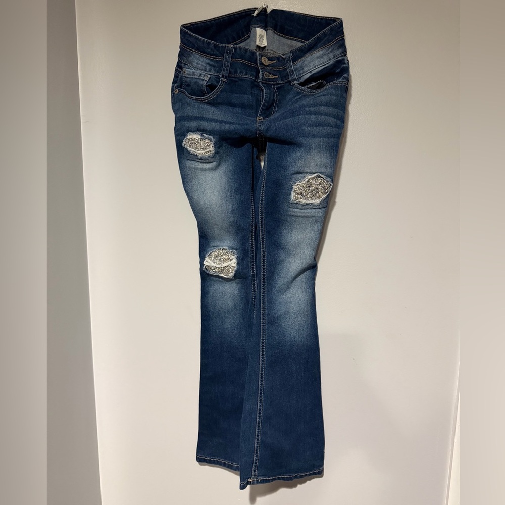 Mudd Dark Blue Distressed Bootcut Jeans